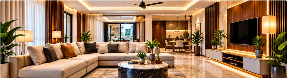 Elegant modern living room interior designed by Decorating Denn Interiors